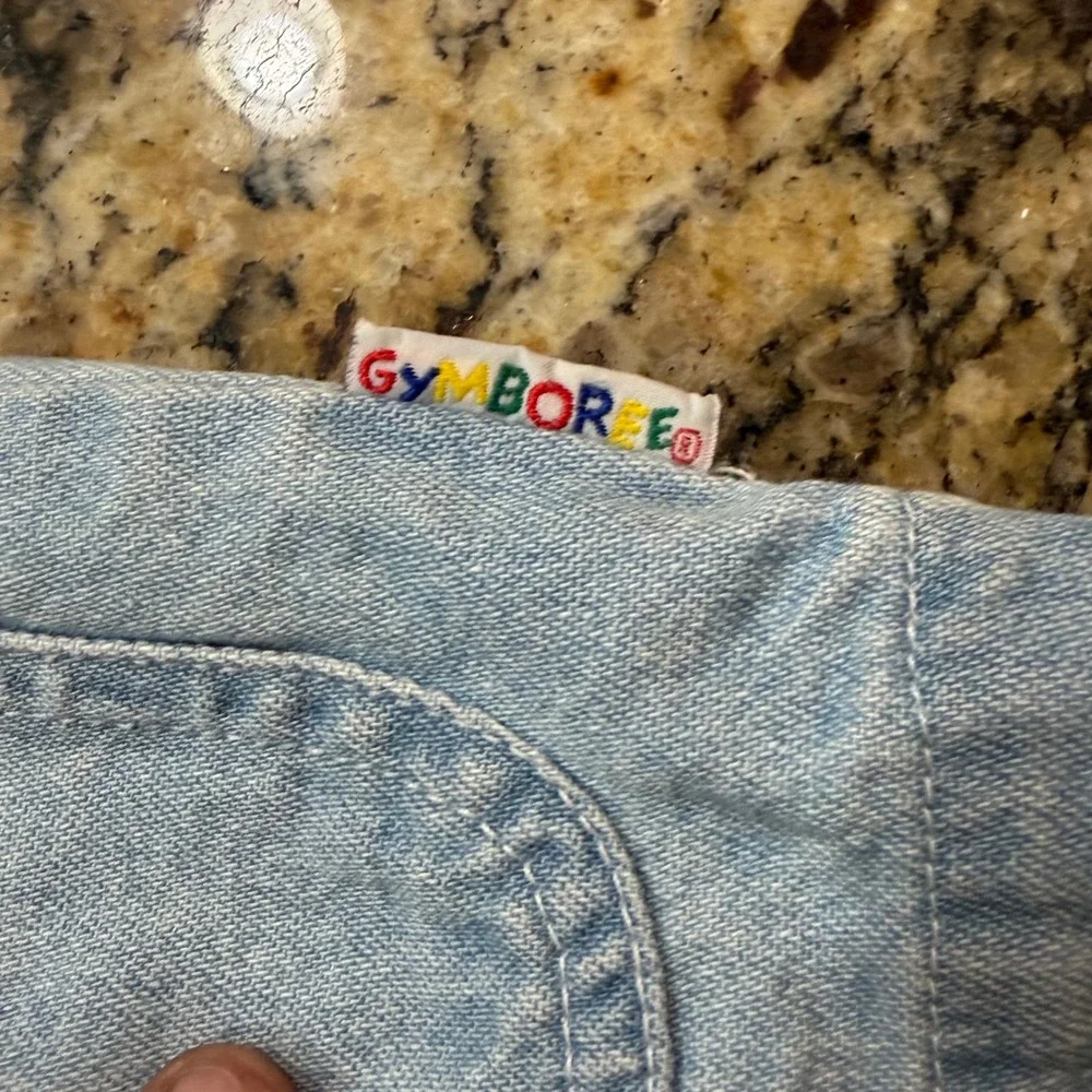 Vintage Gymboree Denim Jacket Infant NB Light Wash Hooded Truck Patch Blue Red v